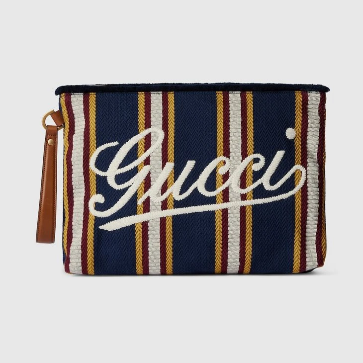 Embroidered large canvas pouch