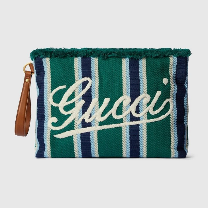 Embroidered large canvas pouch