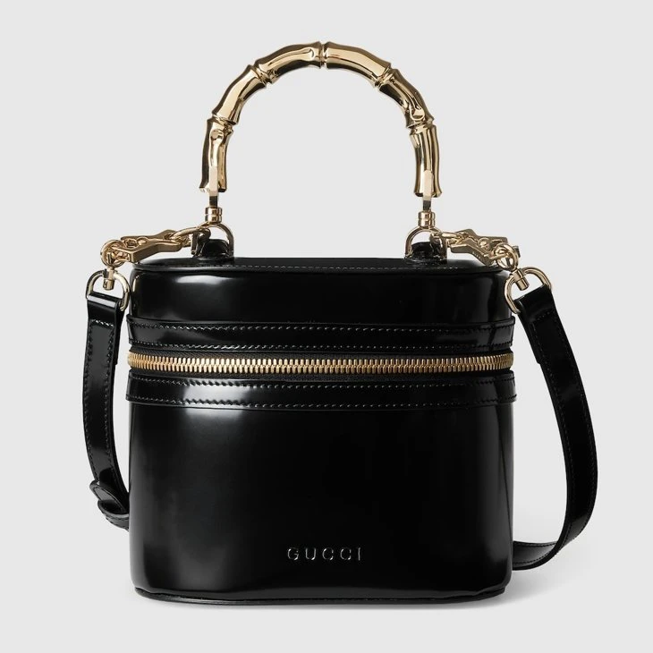 Mini vanity bag with bamboo handle